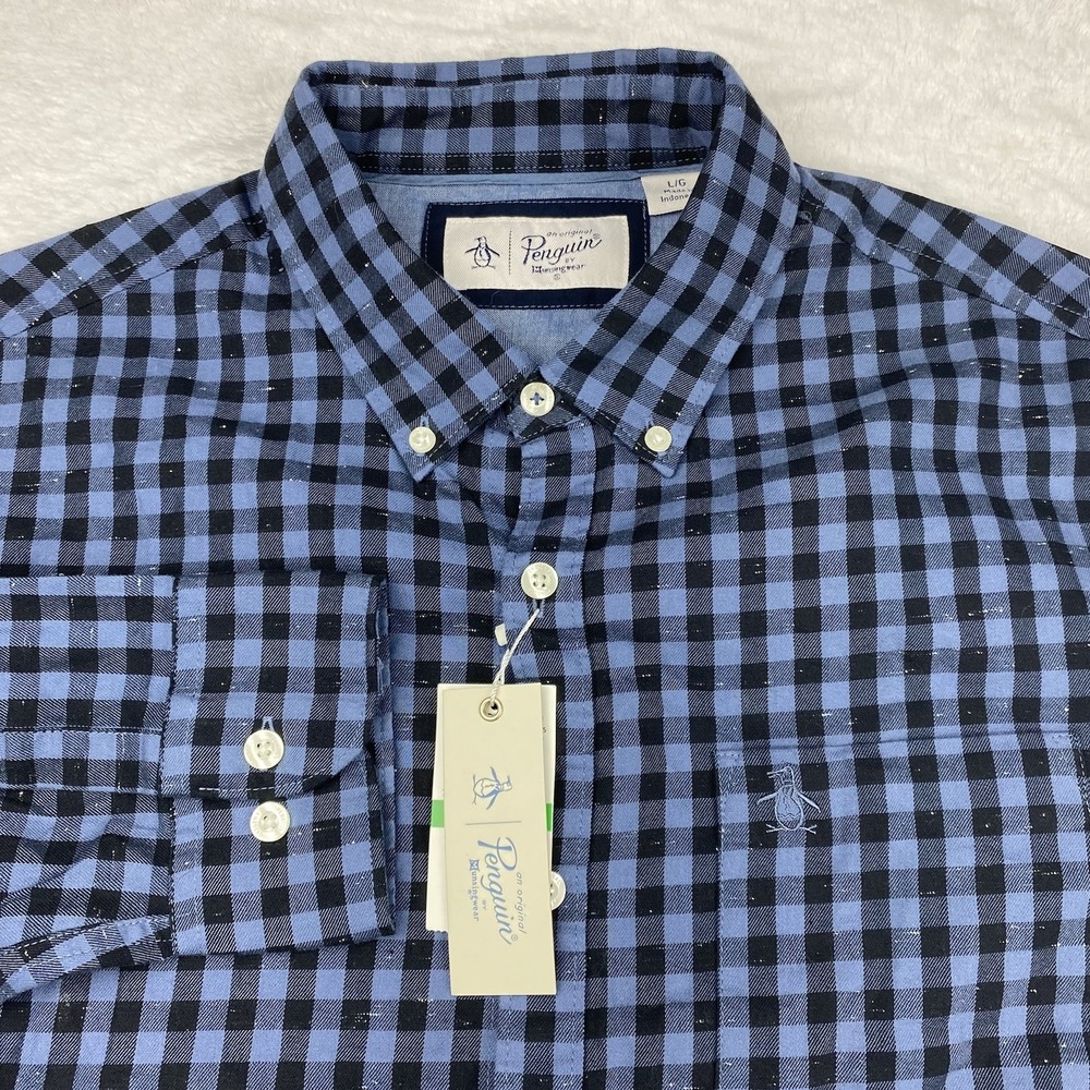 PENGUIN Original Shirt Mens Large Vintage Indigo Check w/White specks New w/Tags